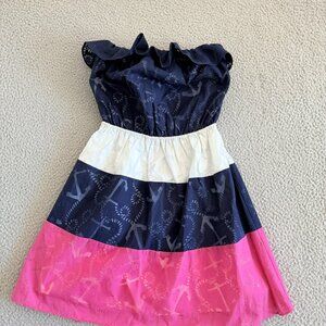 Lilly Pulitzer Dress Navy White Pink‎ Strapless Anchor Nautical Old Money